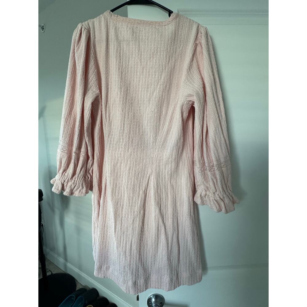 Free People Blush Pink Textured Jules Mini Dress XL Button Front, Boho Style EUC - Picture 6 of 10